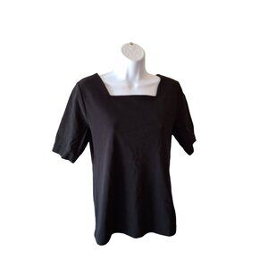 Ann Taylor Top LP Black Square Neck Short Sleeve Top Normcore Goth